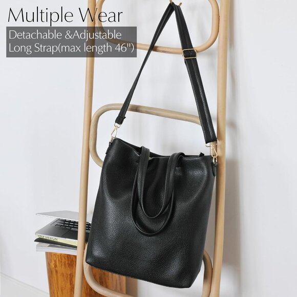 Women's Vegan Leather Tote Bag with Removable Shoulder Strap Large Capacity - Picture 3 of 7